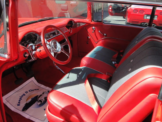 Professional car upholstery restoration - red leather seats