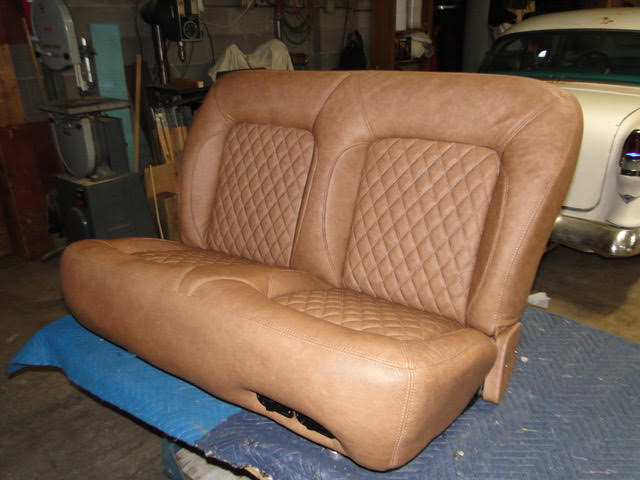 Brown leather car seat reupholstery