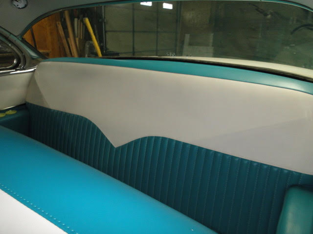 Blue leather car back seat upholstery