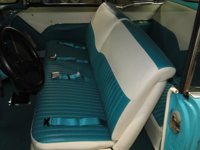 Blue leather car front seat restoration