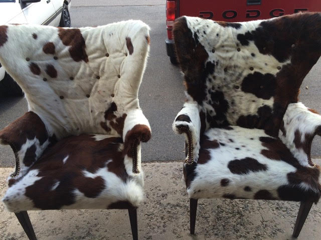 Chairs with cowhide pattern upholstery